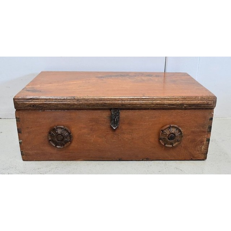 19th Century Solid Ash Trunk with Iron Handles for sale at Pamono