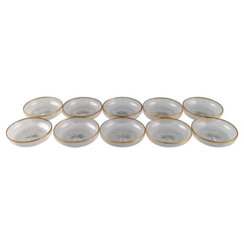 Art Deco Seafood Bowls in Crystal Glass from Baccarat, France, 1930s, Set of 10 for sale at Pamono