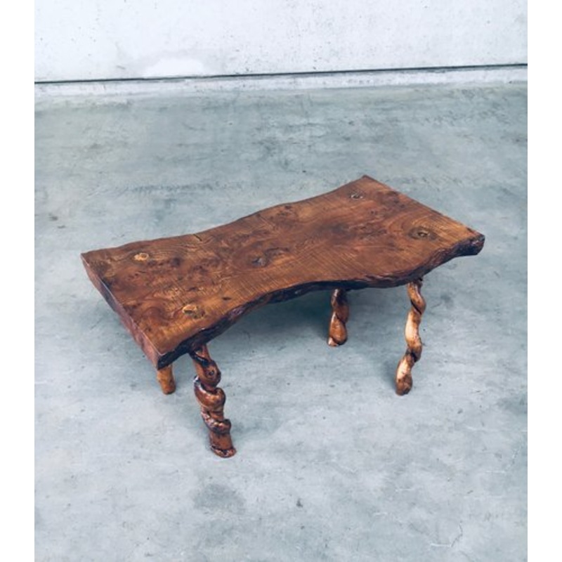 Brutalist Style Handcrafted Oak & Grape Wood Side Table, 1950s for sale at Pamono