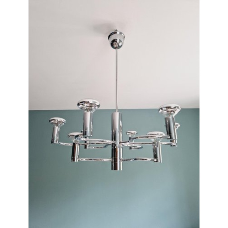 Chromed Metal Chandelier by G. Sciolari for Massive, 1970s for sale at Pamono