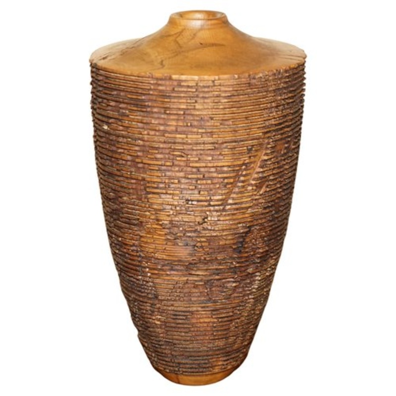 Large Ornately Hand Carved Wooden Vase for sale at Pamono