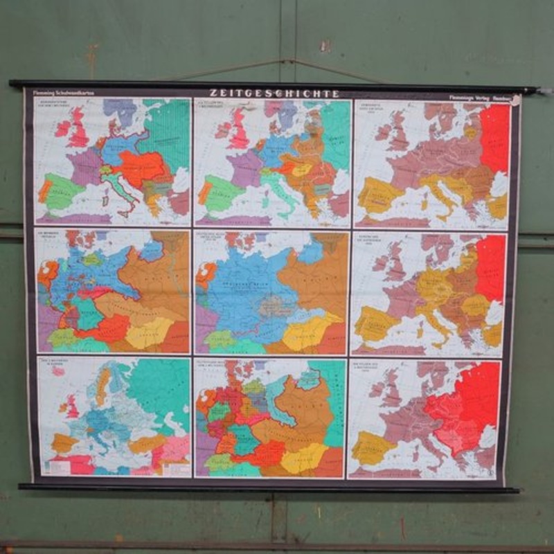 Large School Teaching Map on Contemporary History from Flemming Verlag Hamburg, 1950s for sale at Pamono