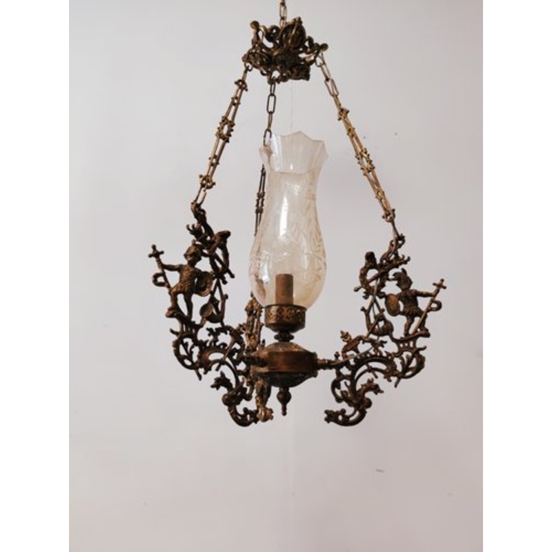 Mid-Century Brass Ceiling Lamp with Warriors for sale at Pamono