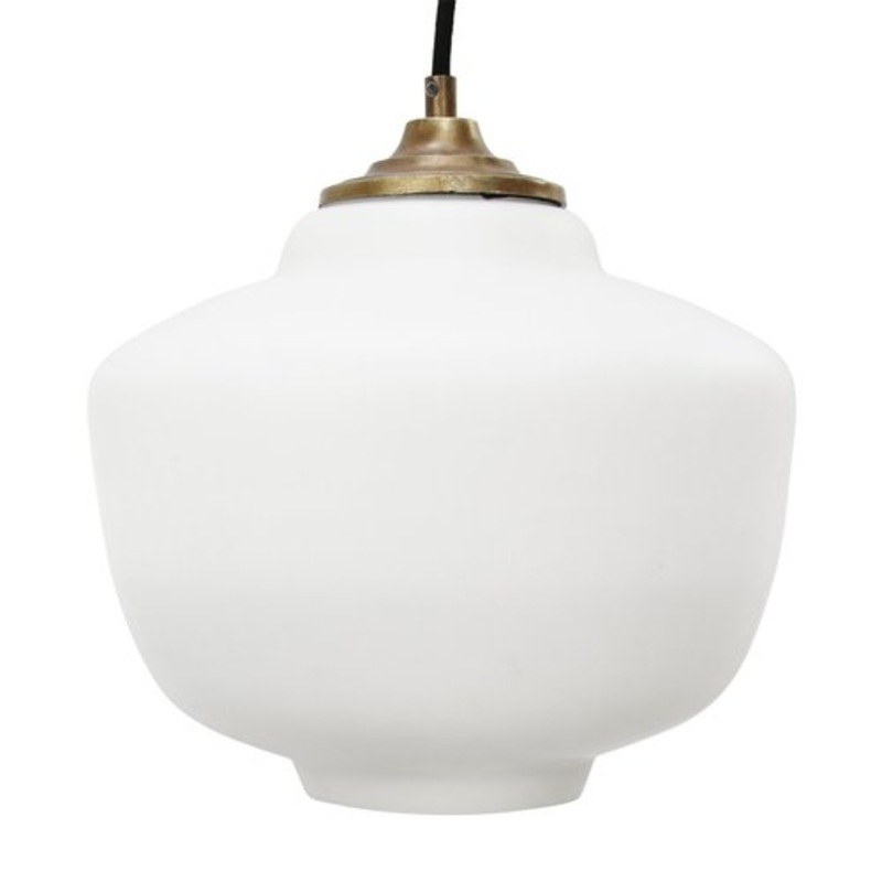 Mid-Century Matte White Opaline Glass Pendant Lamp with Brass Top for sale at Pamono