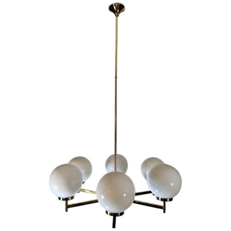 Polished Brass Chandelier, 1960s for sale at Pamono