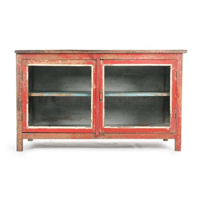 Red and Blue Wooden Display Case for sale at Pamono