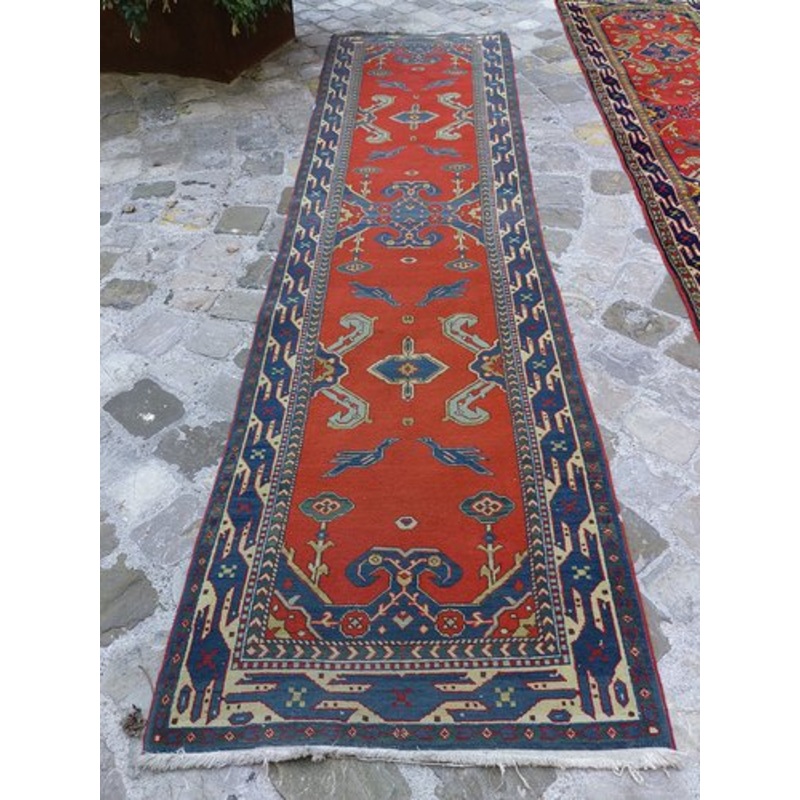 Shirvan Kazak Corridor Rug in Red and Blue Color, 1960s for sale at Pamono