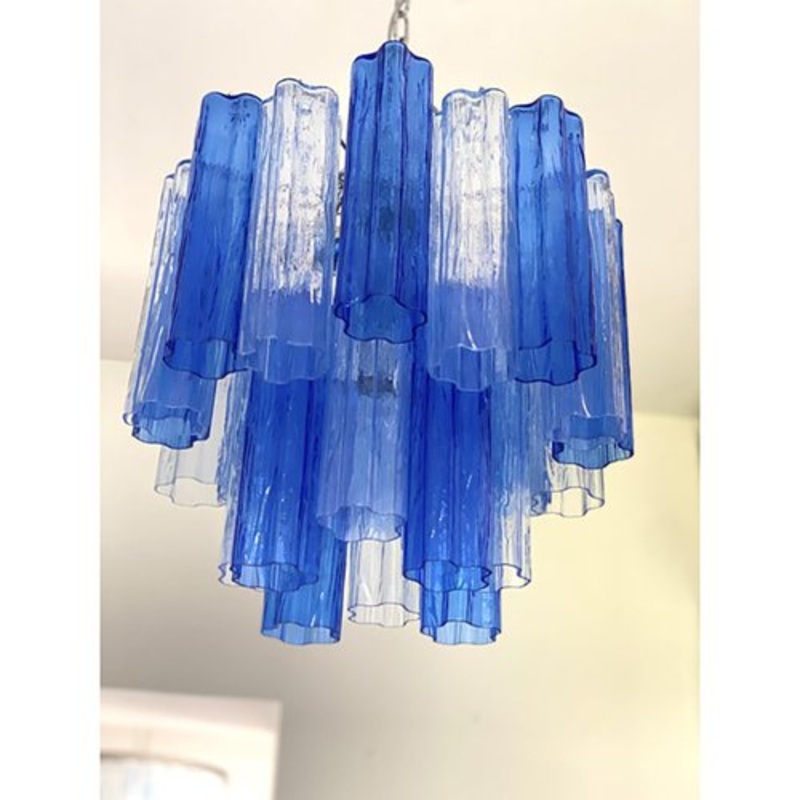 Sky-Blue and Blue Tronchi Murano Glass Sputnik Chandelier by Simoeng for sale at Pamono