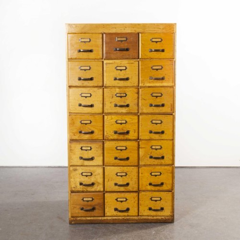 Tall English Oak Chest of 21 Drawers, 1950s for sale at Pamono