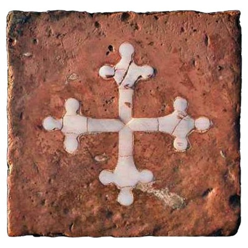 Tile with Pisana Cross in Terracotta and Carrara Marble for sale at Pamono