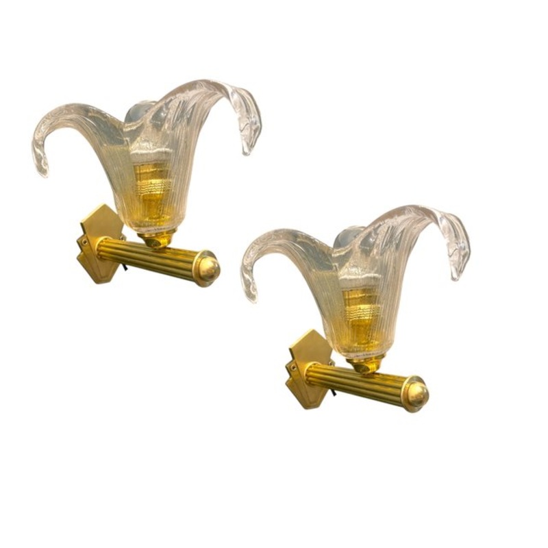 Venetian Murano Glass Brass Sconces, 1960s, Set of 2 for sale at Pamono
