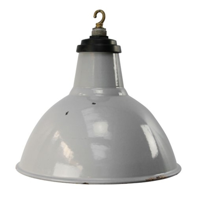 Vintage Industrial Gray Enamel British Pendant Light for sale at Pamono