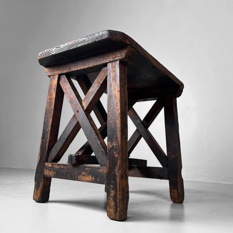 Vintage Japanese Wooden Stool, 1920s for sale at Pamono-DWL-2160004