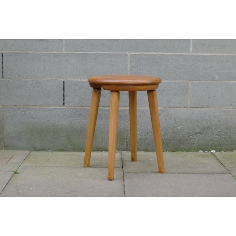 Vintage Swiss Stool in Beech for the Comptoir Suisse in the Palais Beaulieu Lausanne, 1940s for sale at Pamono