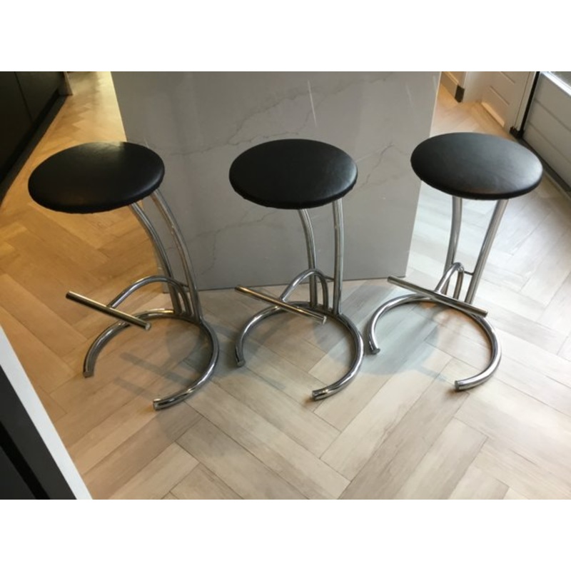 3 Bar Stools in Chrome Metal, Set of 3 for sale at Pamono