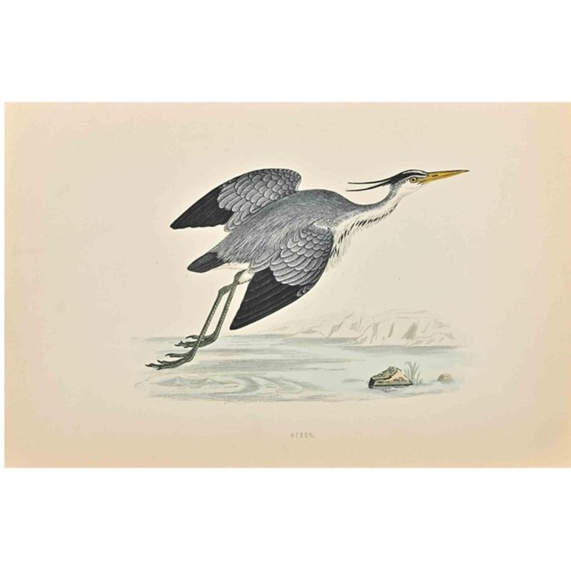 Alexander Francis Lydon, Heron, Woodcut Print, 1870 for sale at Pamono
