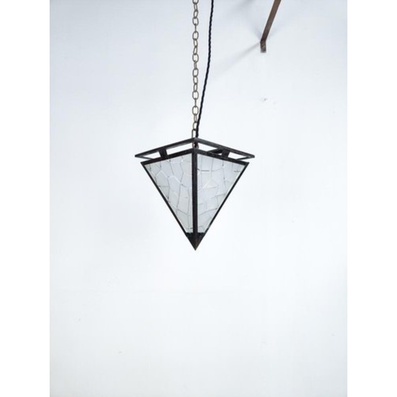 Art Deco Geometric Pyramid Shaped Etched Hall Lantern, 1890s for sale at Pamono