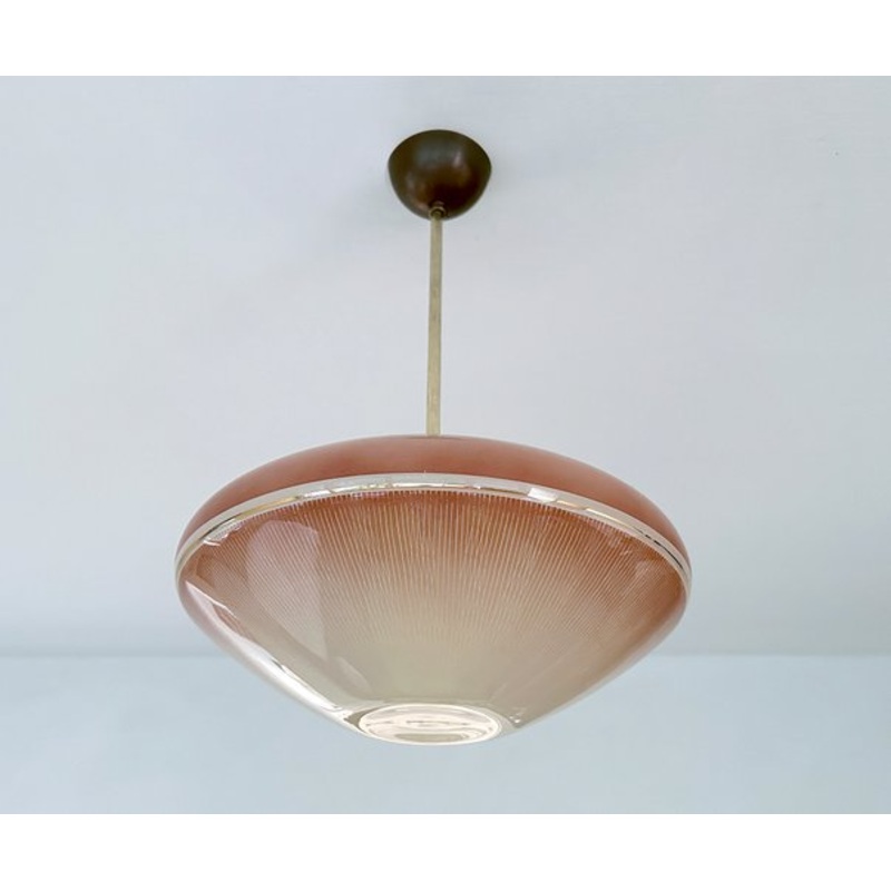 Art Deco Pendant Light in Glass and Brass, 1930s for sale at Pamono