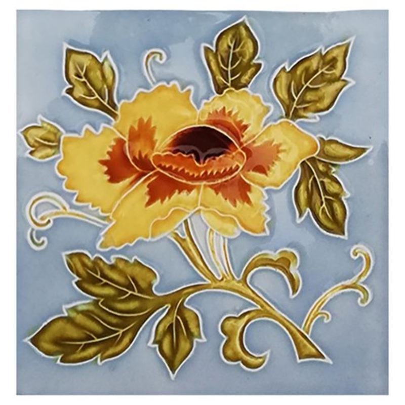 Art Nouveau Glazed Yellow Rose Tile from Belga, 1930s for sale at Pamono