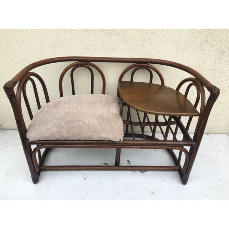 Bamboo & Rattan Side Table with Seating, 1960s for sale at Pamono