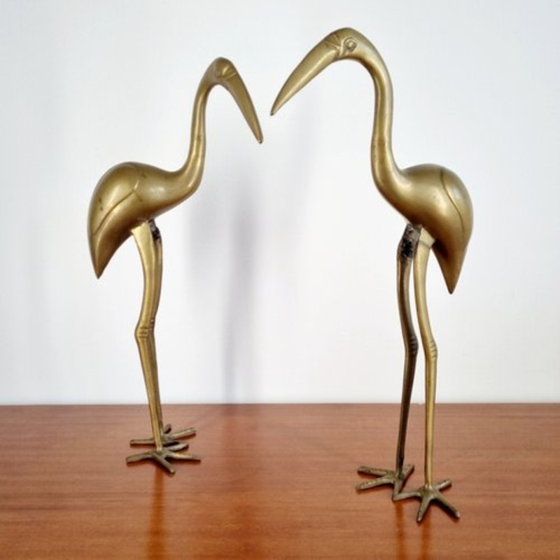 Brass Flamingo Statues, Italy, 1970s, Set of 2 for sale at Pamono