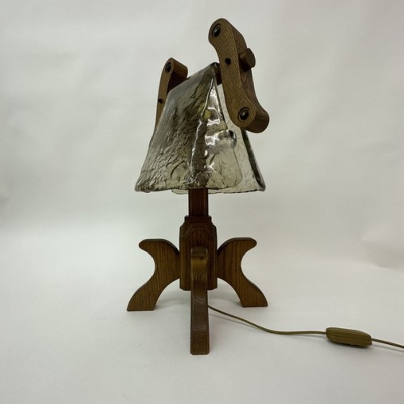 Brutalist Oak Table Lamp, 1970s for sale at Pamono