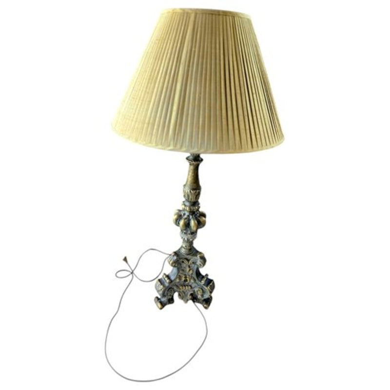 Calllsical Carved Wood Table Lamp with Shade for sale at Pamono