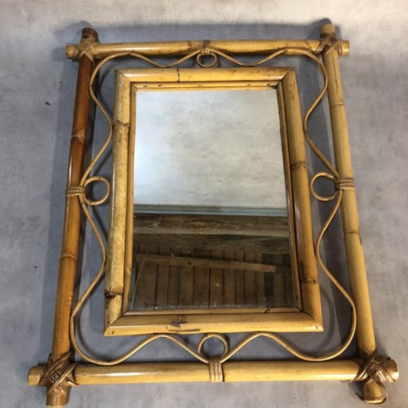 French Rattan Mirror, 1950s for sale at Pamono