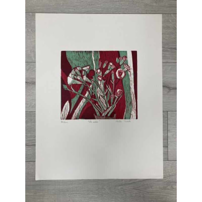 Isabelle Boullin, Les Oeillets, 1990, Woodblock Print for sale at Pamono