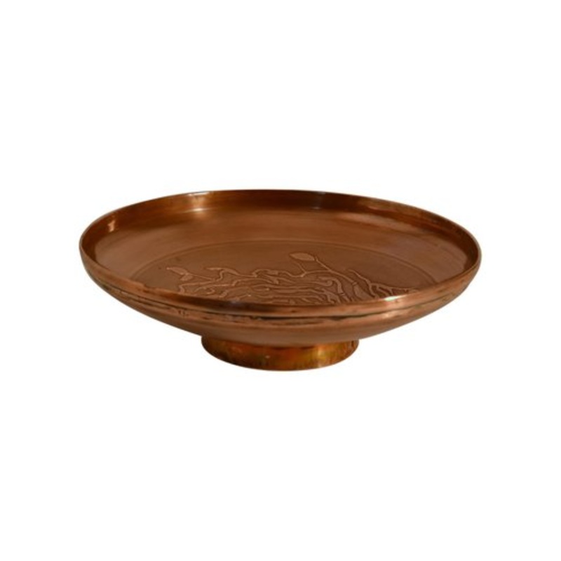 Large Decorative Copper Bowl with Etched Motive for sale at Pamono