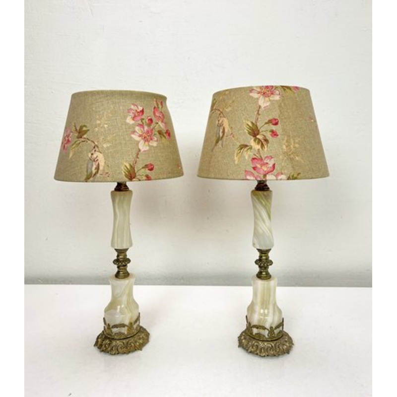 Louis XVI Style Brass and Marble/Onyx Table Lamps, 1940s, Set of 2 for sale at Pamono