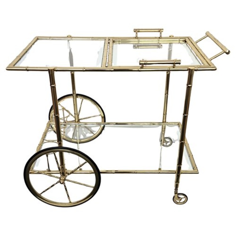 Mid-Century Hollywood Regency Two-Tier Brass and Glass Bar Cart by Milo Baughman, Italy, 1970s for sale at Pamono