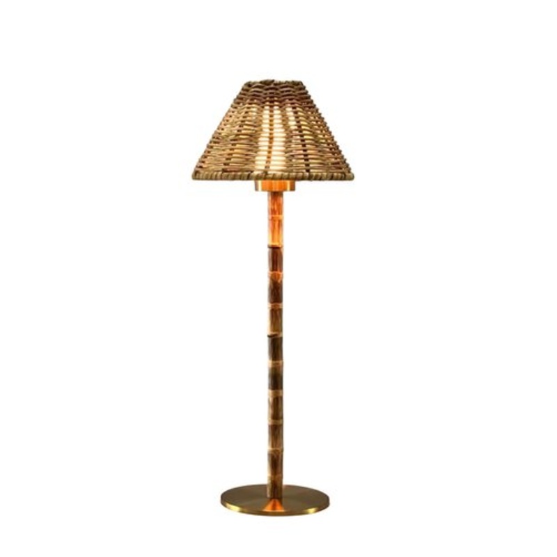 Rechargeable Bamboo Lamp with Rattan Lampshade by Rebecca Lighting for sale at Pamono