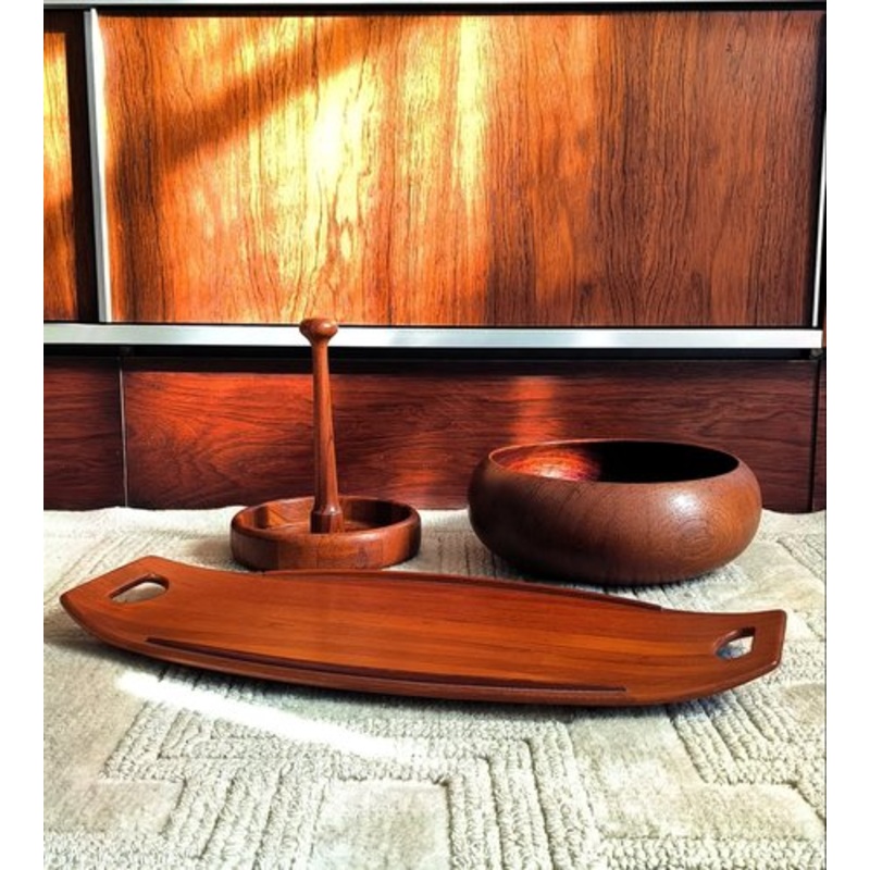 Teak Dishes by Jens H. Quistgaard for Dansk Design, Denmark, 1960s, Set of 3 for sale at Pamono