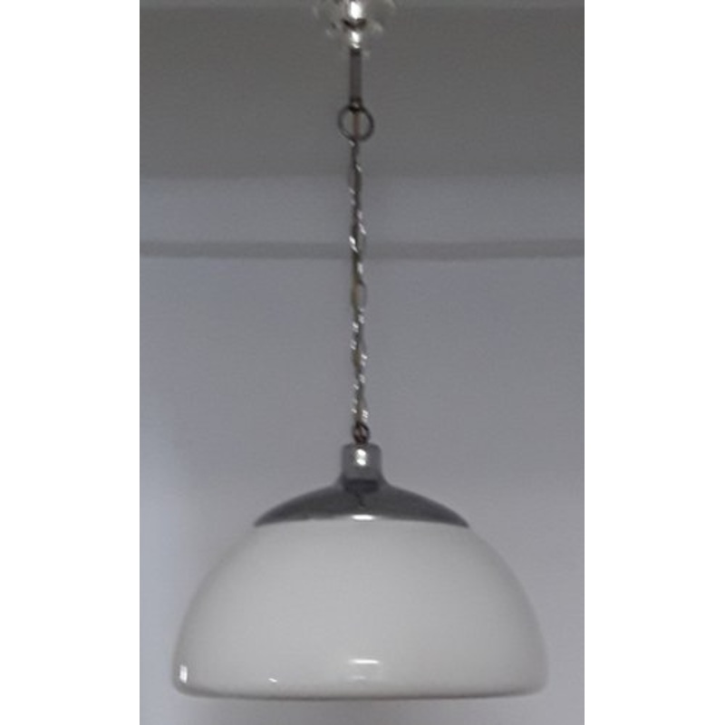 Vintage Ceiling Lamp with White Plastic Screen and Chromed Metal Mounting, 1970s for sale at Pamono