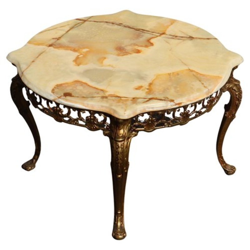 Vintage Round Onyx Marble & Bronze Coffee Table, 1960s for sale at Pamono