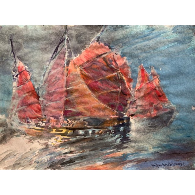 Wodzimierz Karczmarzyk, Sharjah. Parade of Boats, 1982, Watercolor on Paper for sale at Pamono