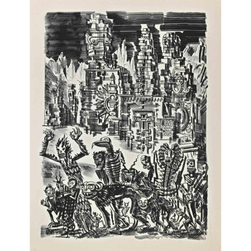 Albert Decaris, Monsters, Ink Drawing, Mid 20th Century for sale at Pamono