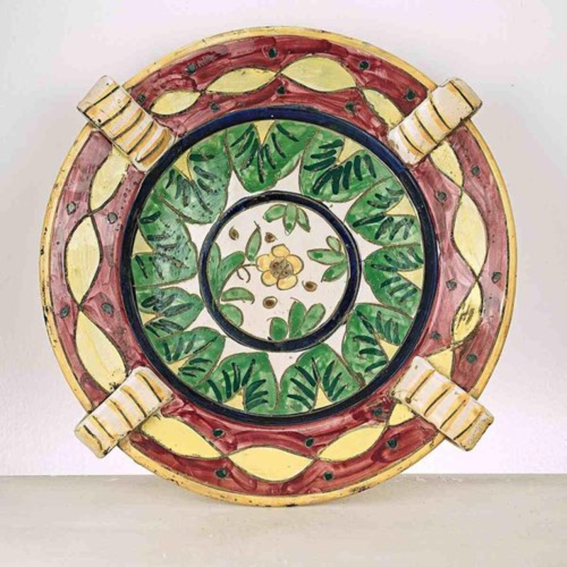 Antique Italian Terracotta Dish with Flower Decor for sale at Pamono