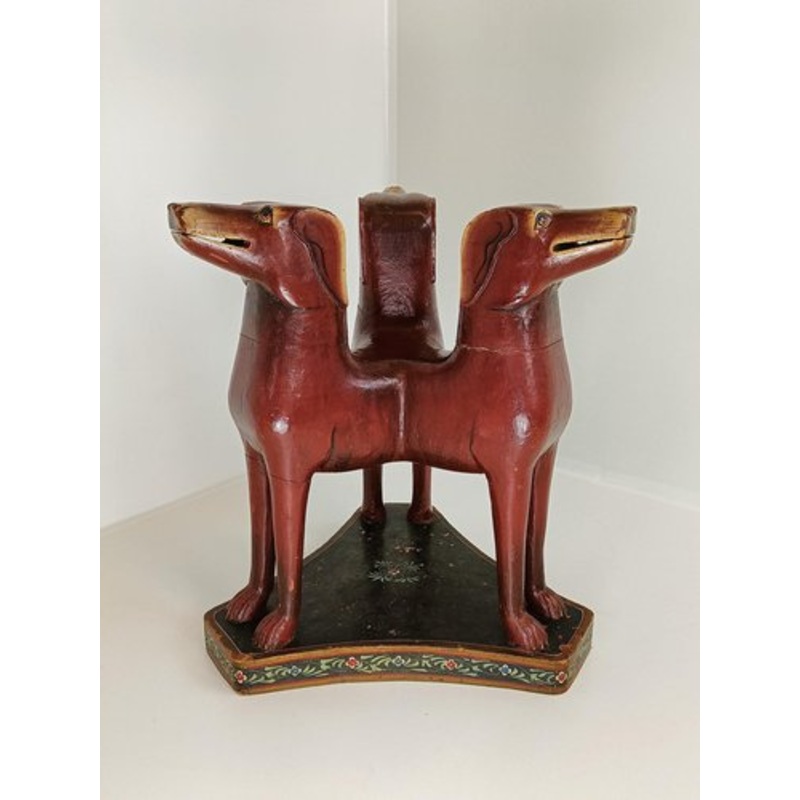 Antique Wooden Table with Dog Heads and Floral Painting for sale at Pamono