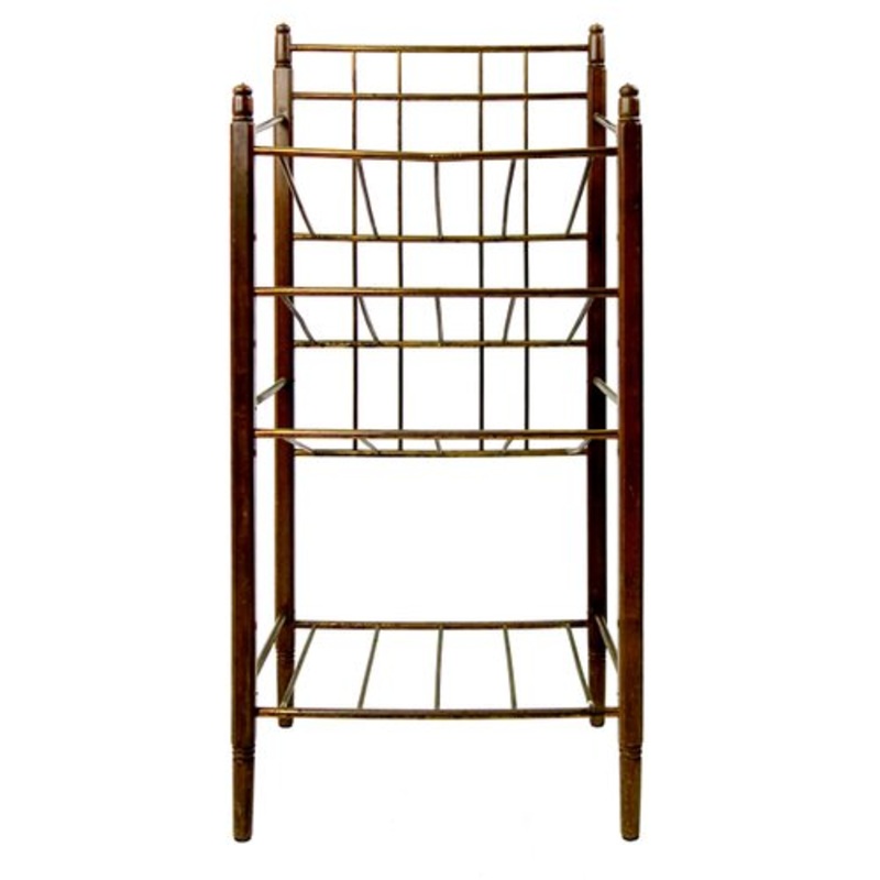 Art Deco Wood and Brass Magazine Stand from Ernst Rockhausen & Shne for sale at Pamono