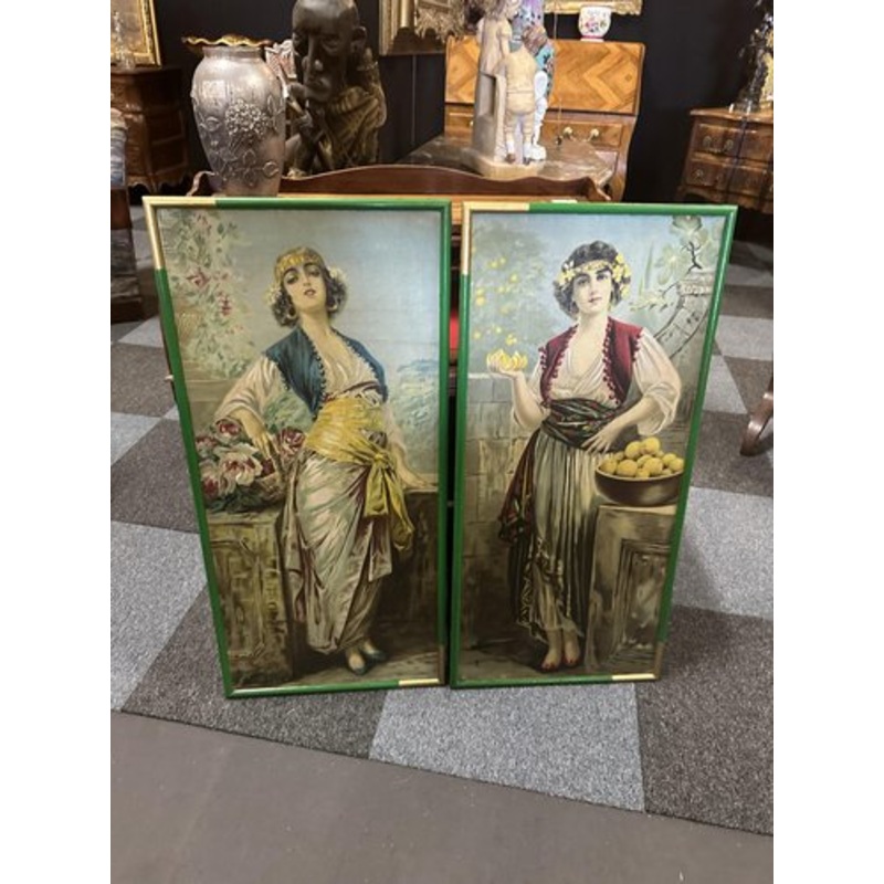 Art Nouveau Figures, 1890s, Oil Paintings on Panels, Set of 2 for sale at Pamono