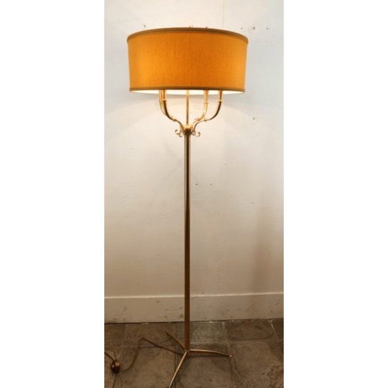 Brass Floor Lamp with 4 Lights & Lampshade for sale at Pamono