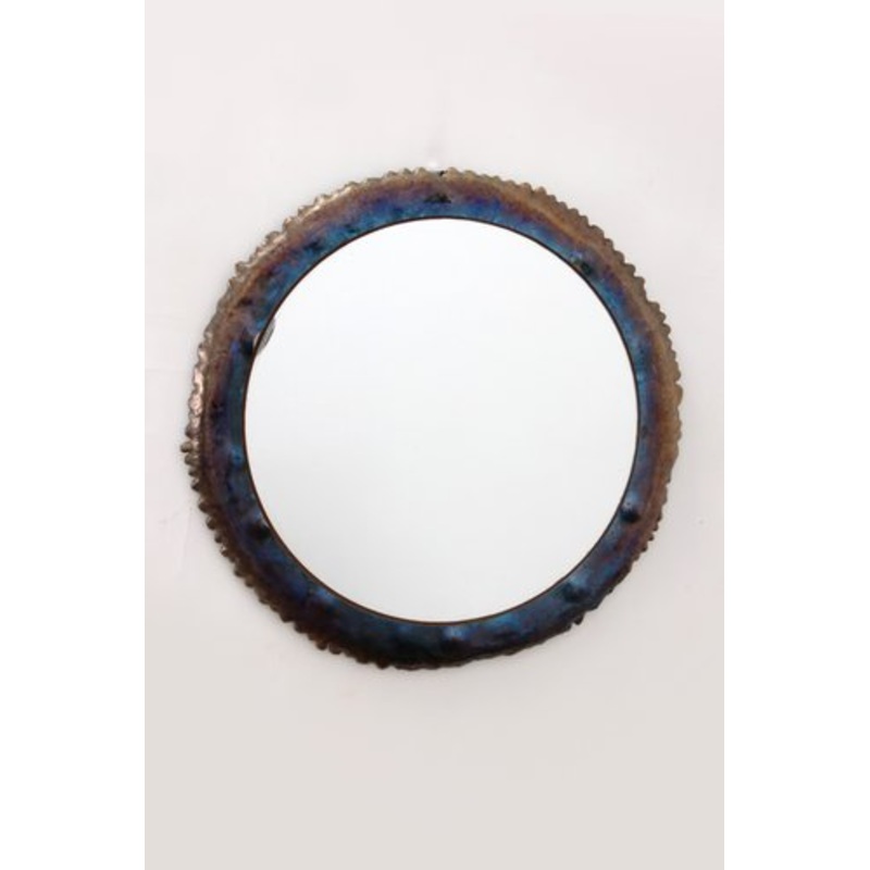 Brutalist Sturdy Wall Mirror with Glaze on Metal, 1960s for sale at Pamono