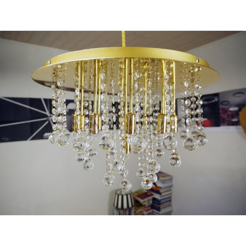 German Crystal and Brass Ceiling Lamps from Faustig, 1980s, Set of 2 for sale at Pamono