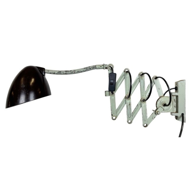 Green Industrial Scissor Wall Lamp from Elektroinstala, 1960s for sale at Pamono