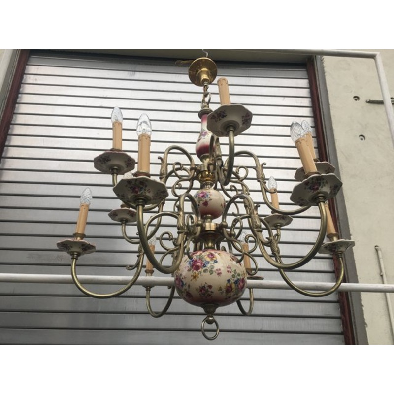 Large 12-Light Ceramic Chandelier, 1950s for sale at Pamono
