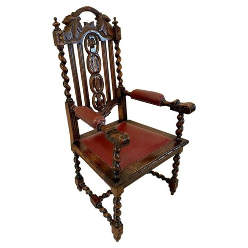 Large Antique Victorian Quality Carved Oak Armchair for sale at Pamono