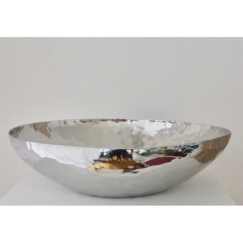 Large Bowl in Hammered Chrome Steel, Italy, 1980s for sale at Pamono