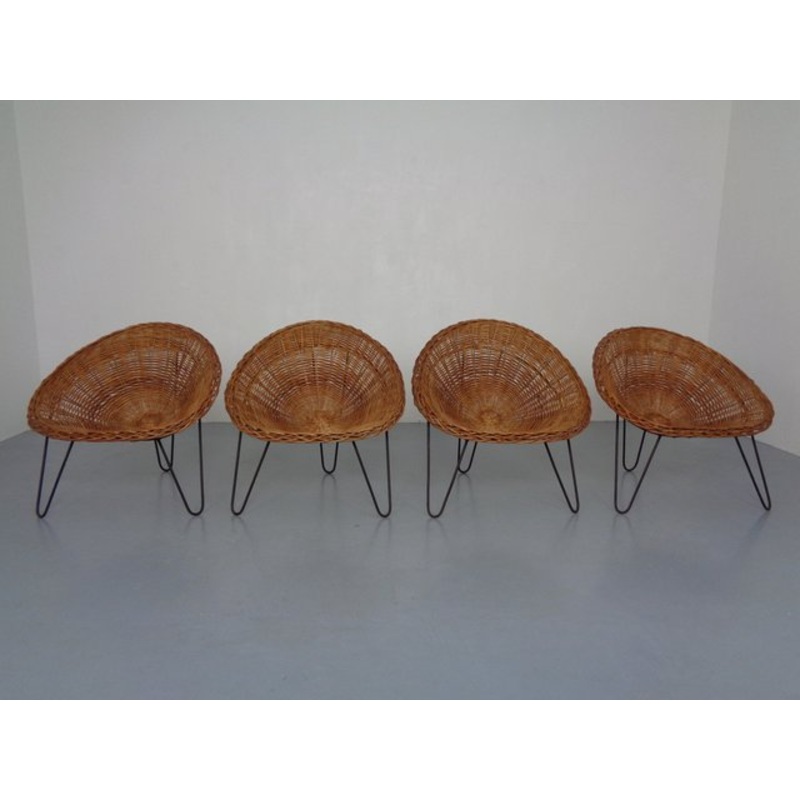 Mid-Century German Bamboo Chairs, 1950s, Set of 4 for sale at Pamono